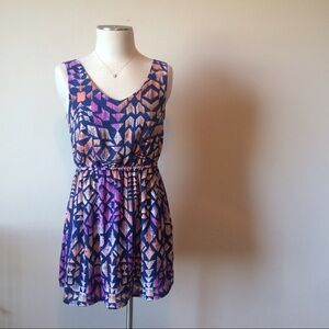 Geometric Patterned Mini Dress - Blue and Pink